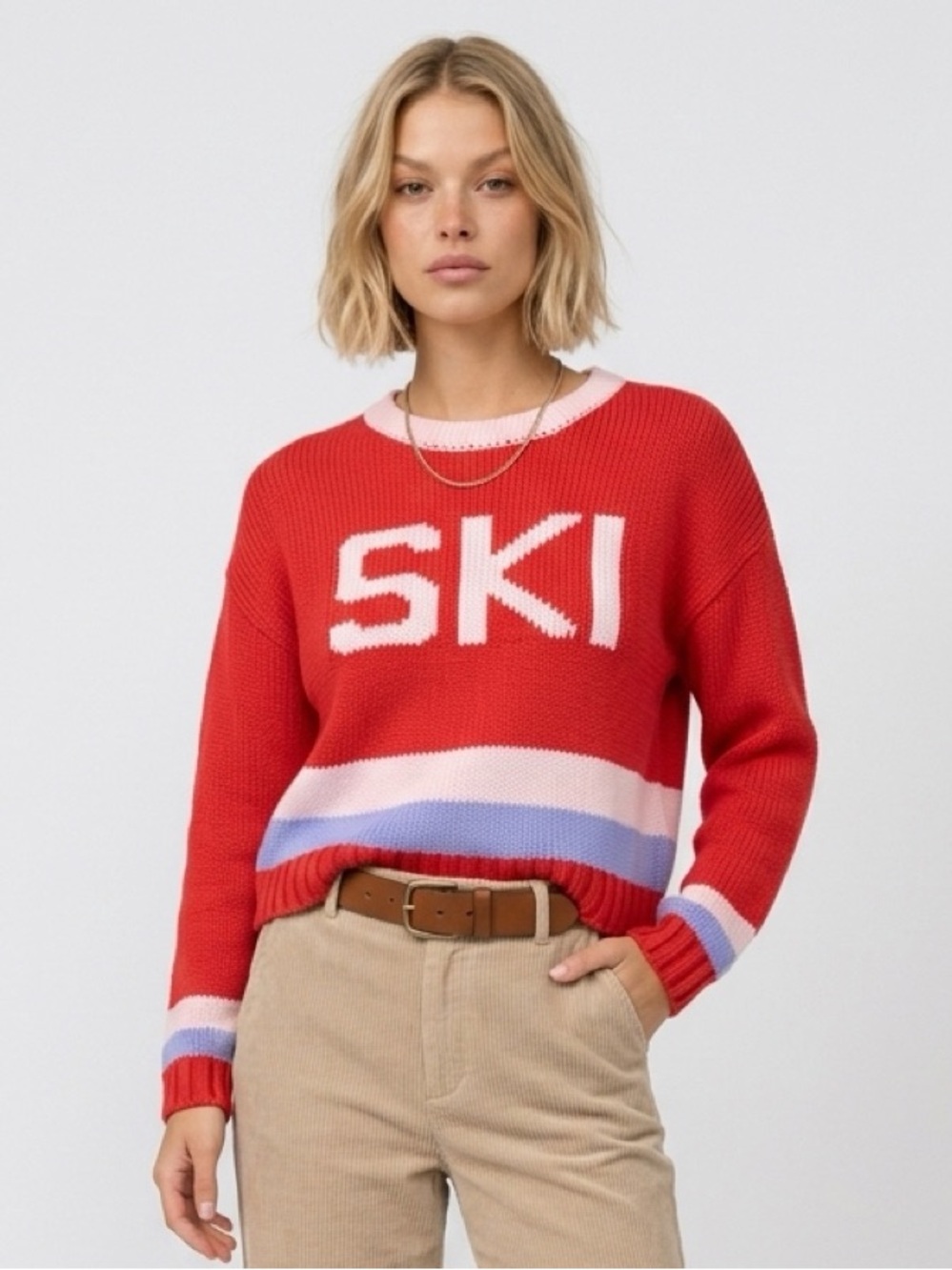 Altar’D Stare Red SKI Knit Sweater Retro Après Ski Blue Pink Striped Winter